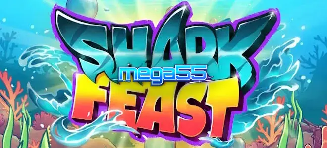 Tampilan visual dari permainan slot Shark Feast dengan tema bawah laut yang neon.
